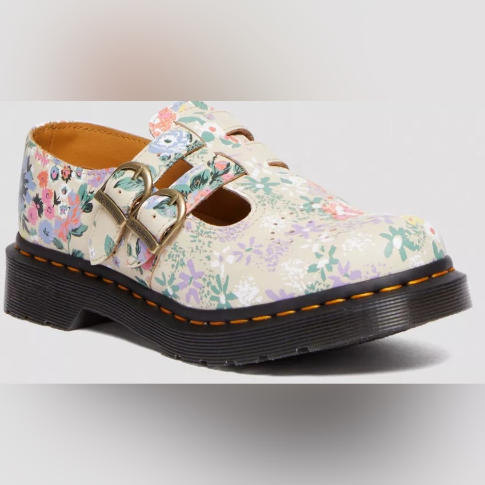 Dr. Martens Floral Mary Janes in parchment